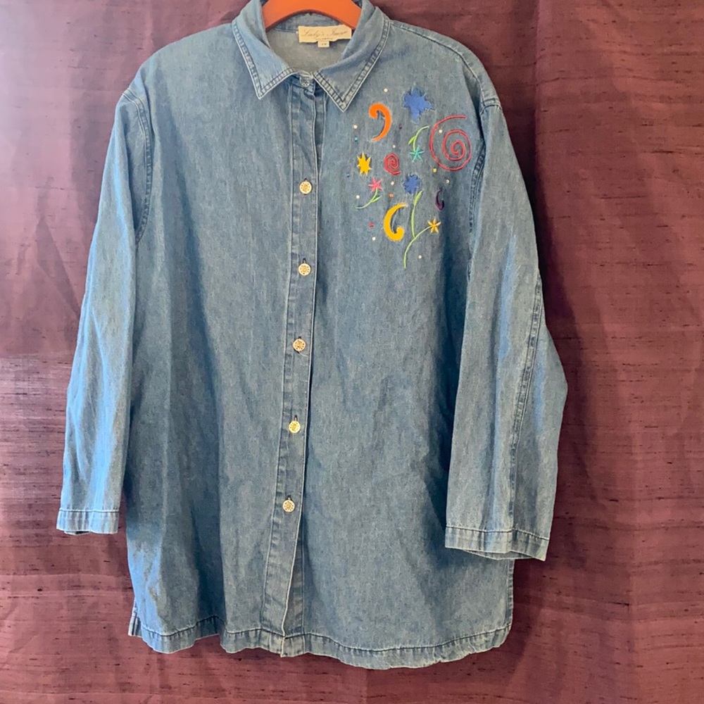 Lightweight Denim Shirt Jacket w/ Embellishments